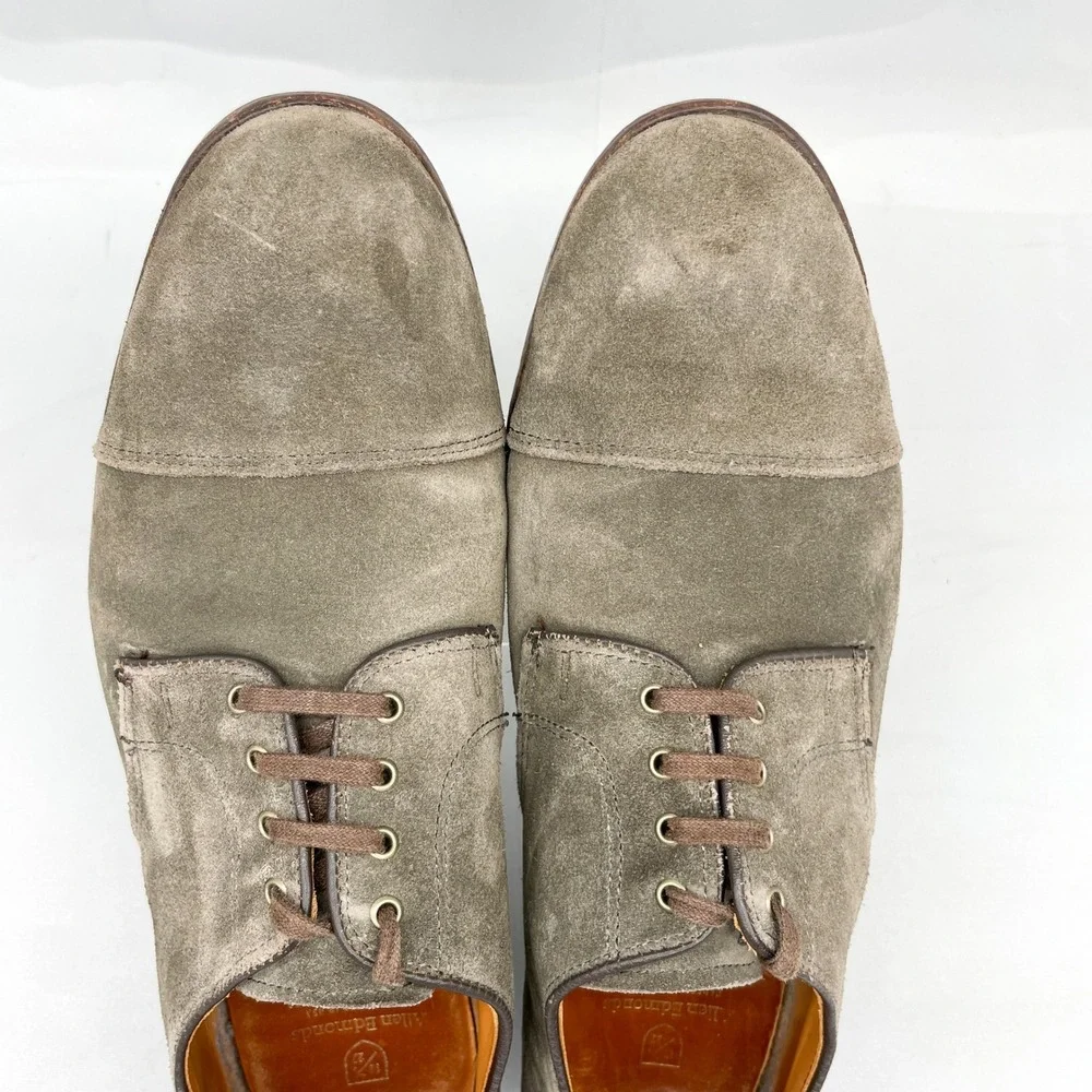 Allen Edmonds Barrett Mens 11 D Dark Taupe Suede Cap Toe Derby Shoes Oxford